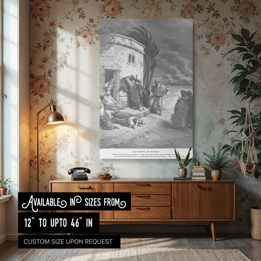 This black and white wall canvas features Gustave Dore's illustration 