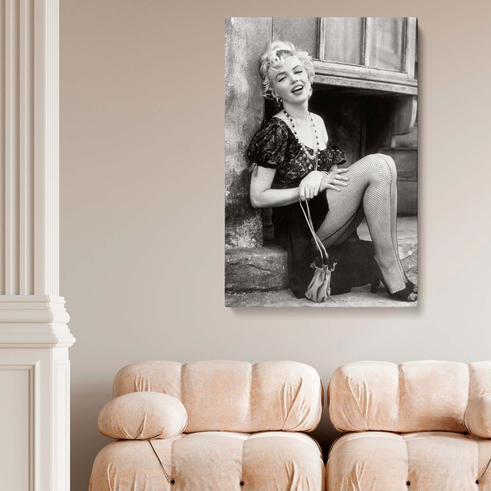 Timeless black and white Marilyn Monroe canvas print ideal for modern retro home decor makes a beautiful gift for her and stylish canvas art