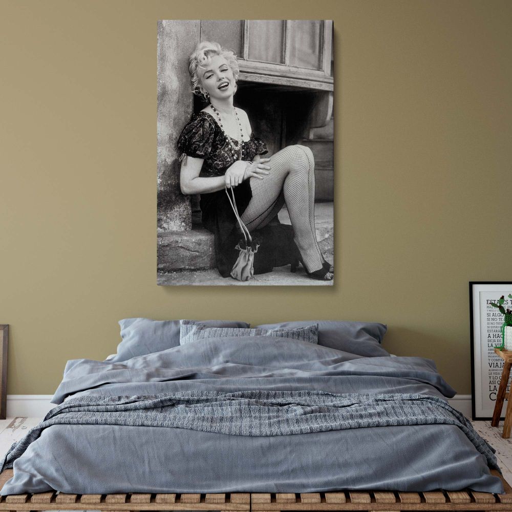 Iconic Marilyn Monroe black and white portrait on canvas wall art adds classic movie star glamour to your home decor perfect canvas gift for her