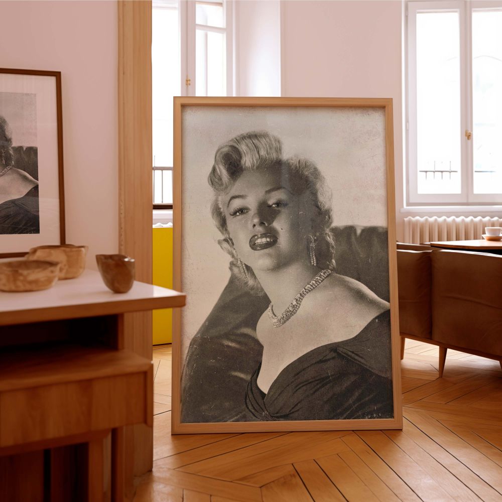 This classic Marilyn Monroe canvas wall art in black and white captures her charm and Hollywood presence with glamour photo print details that make it a standout piece for elegant woman decor and stylish celebrity-themed walls.
