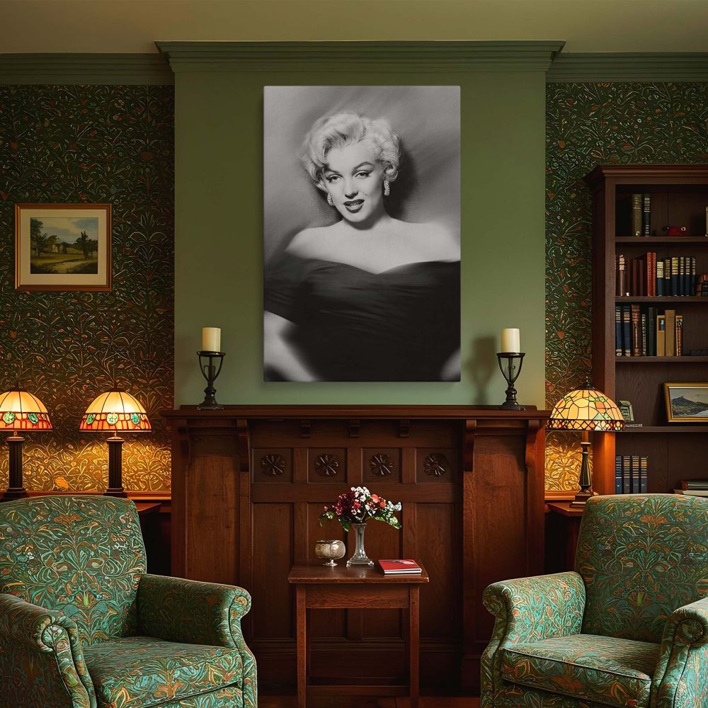 High-resolution canvas wall art of Marilyn Monroe featuring a black and white aesthetic and vintage styling embodies classic beauty ideal for retro wall art lovers and fans of Hollywood icons and timeless celebrity decor.