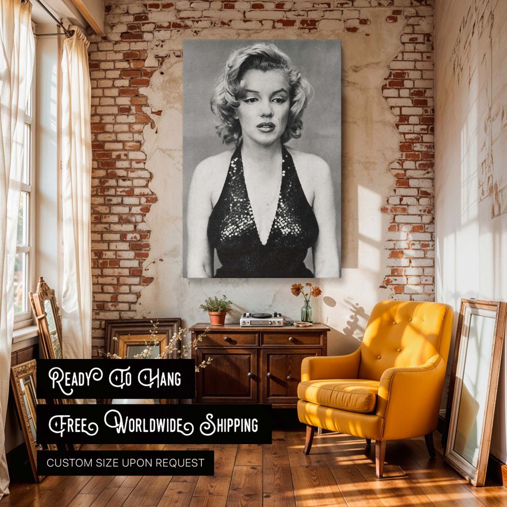 Marilyn Monroe Black and White Canvas - This elegant framed canvas print showcases Marilyn Monroe in a striking pose, adding sophistication and vintage charm to any room. A must-have for Monroe fans and art collectors.
