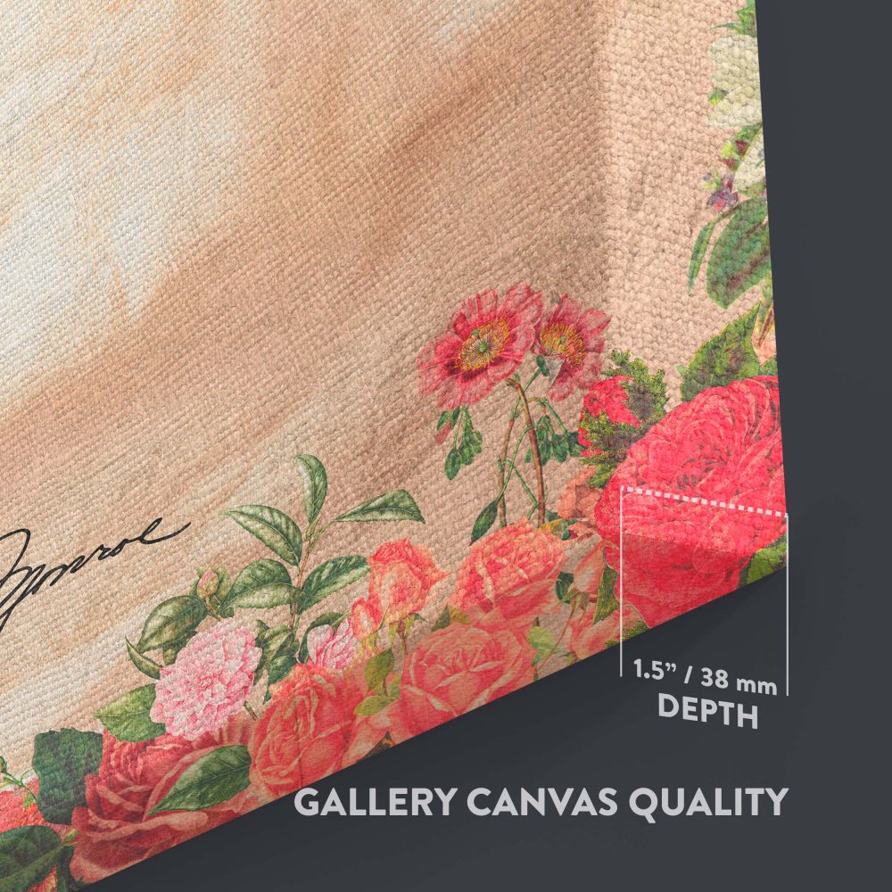 Elegant and romantic canvas featuring Marilyn Monroe with her signature and a flower border perfect for those seeking Marilyn Monroe vintage floral portrait art and retro photo print charm for classic home styling.