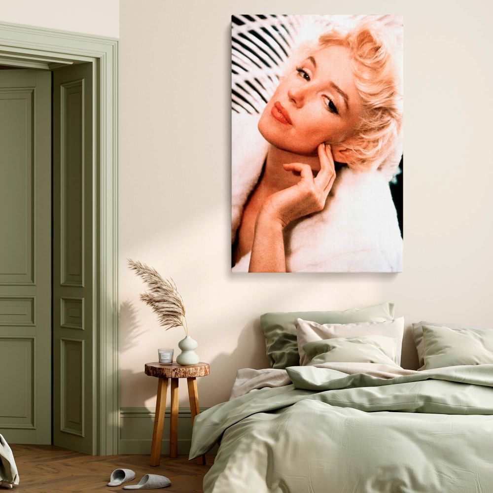 Retro-style Marilyn Monroe photograph with soft lighting and elegant expression for old Hollywood wall art and vintage collectors.