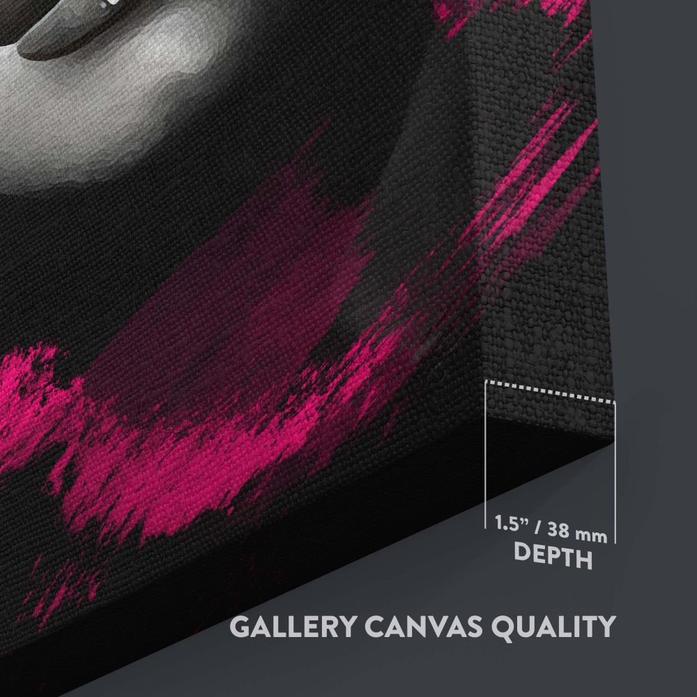 Artistic Marilyn Monroe black and white canvas with abstract pink paint strokes as modern actress home decor and retro Hollywood wall print centerpiece.