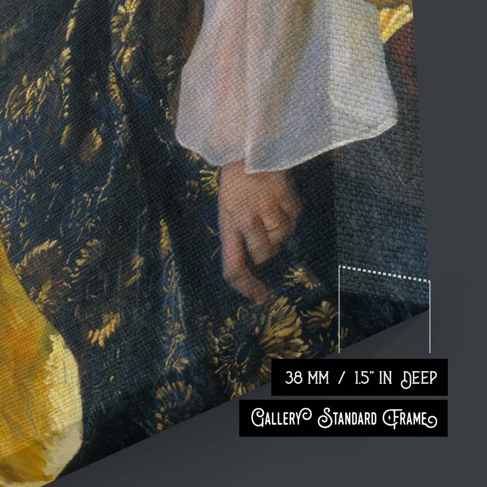 Canvas reproduction of Portrait of Mrs Ernest Moon featuring a striking contrast of luminous gown and dark robe, showcasing the Victorian subject's grace and composure, ideal for elegant wall art displays or collectors of British portraiture.