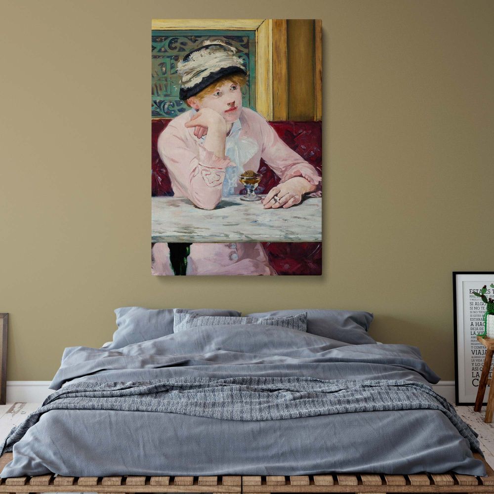 Beautiful Impressionist painting Plum Brandy, printed on premium canvas with museum-quality details, a delicate and moody French artwork perfect for cafe-inspired home decor, cozy study rooms, or elegant office spaces.