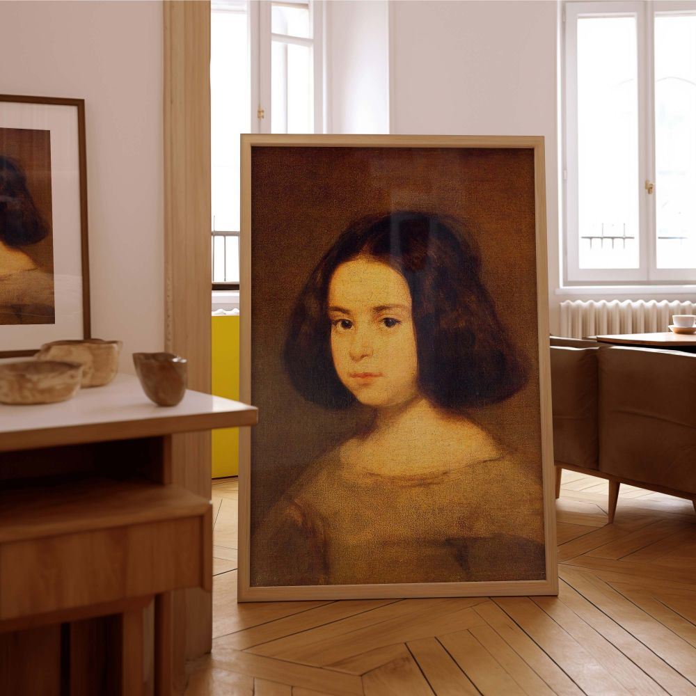 Featuring muted colors and smooth brushstrokes, this Portrait of a Little Girl by Velazquez printed on canvas wall art provides emotional warmth and understated elegance, ideal for nurseries, libraries, or vintage decor collections.
