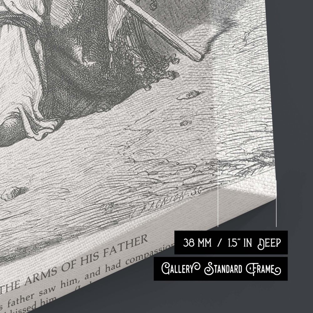 Christian canvas wall art based on the Parable of the Prodigal Son by Gustave Dore, with striking visuals of spiritual return and familial love, ideal for worship centers, ministries, or anyone drawn to stories of reconciliation.