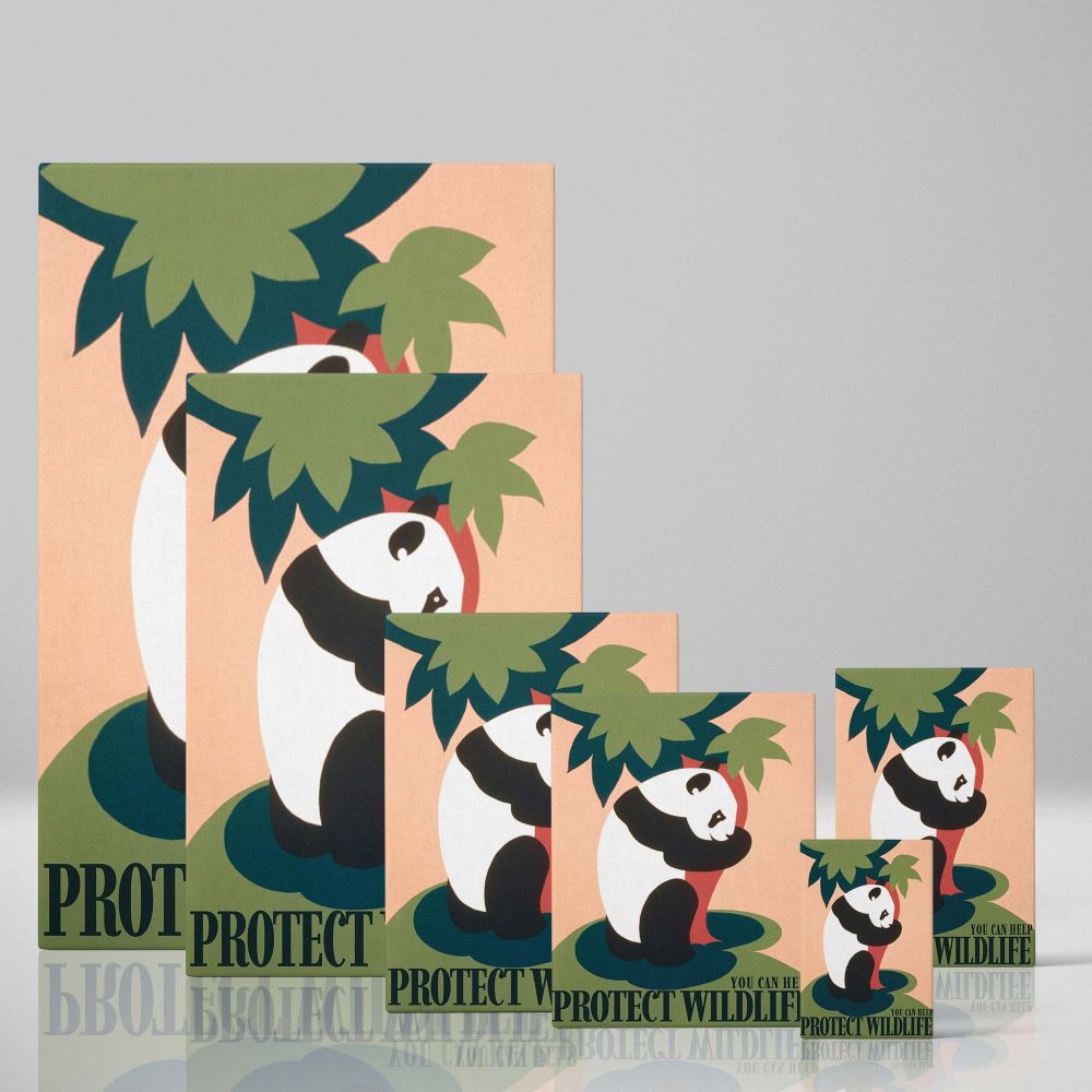 Bold and vibrant wall art of a panda embracing a tree with the message 