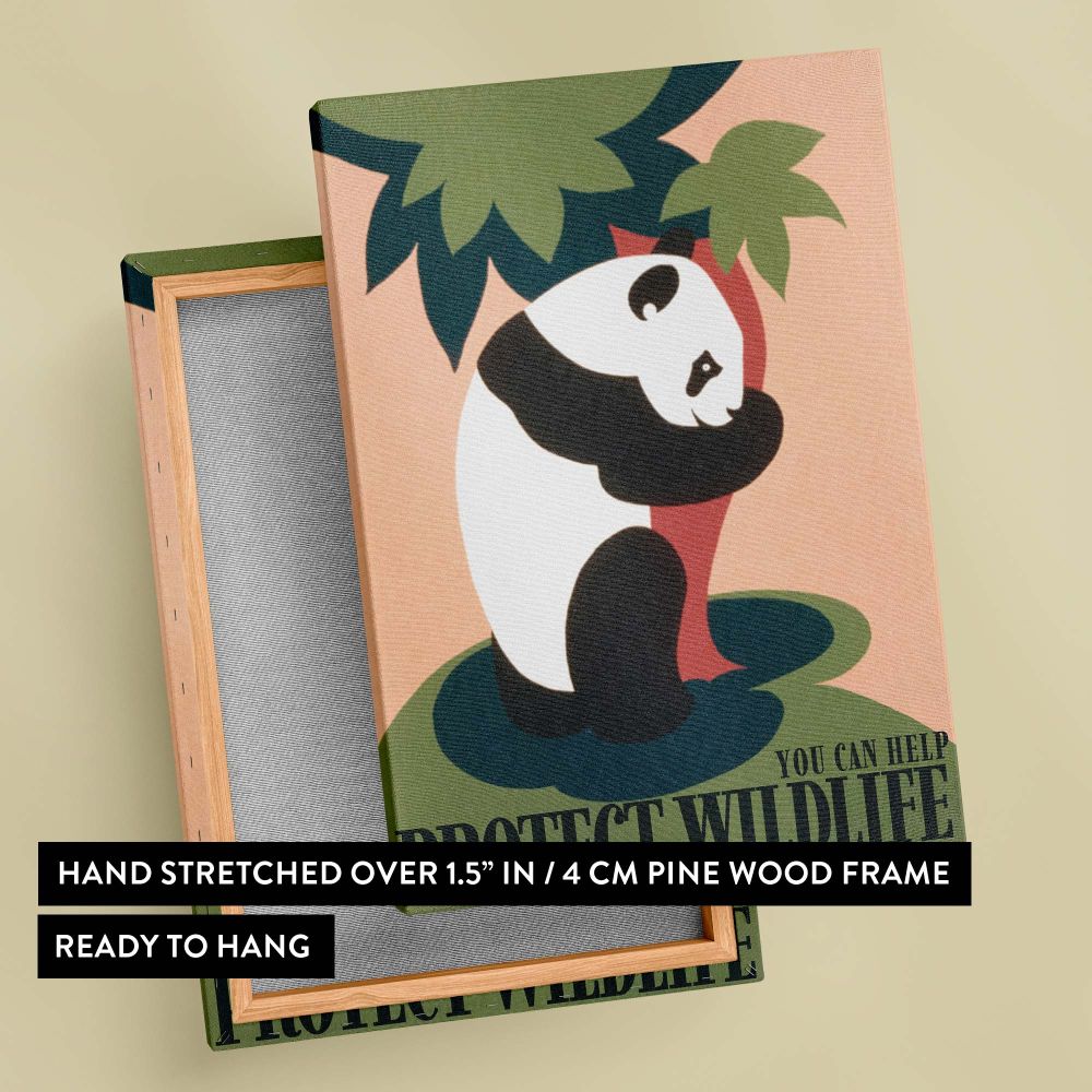 Eye-catching wall canvas of a panda hugging a tree with the message 