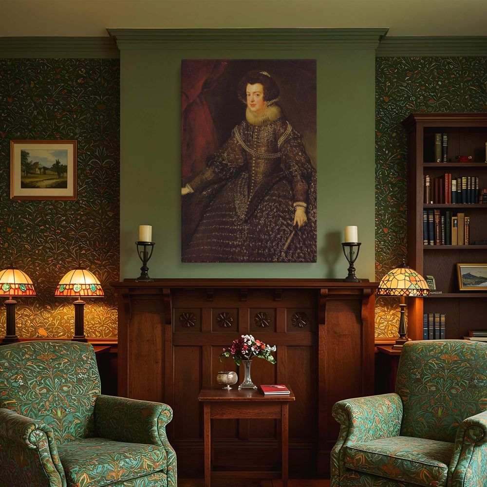 Featuring dramatic lighting and masterful brushwork, this canvas wall art of Queen Isabel de Borbon by Diego Velazquez brings Spanish court portraiture to life with lavish textures, royal presence, and classical charm for vintage-inspired home or gallery 
