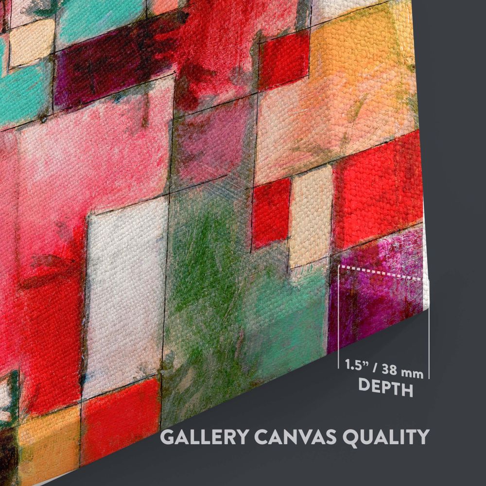 Red Green and Violet-Yellow Rhythms by Paul Klee, a high-quality framed canvas print of the famous 1920 abstract painting, showcasing layered textures and geometric forms, a stunning centerpiece for artistic and modern home decor.