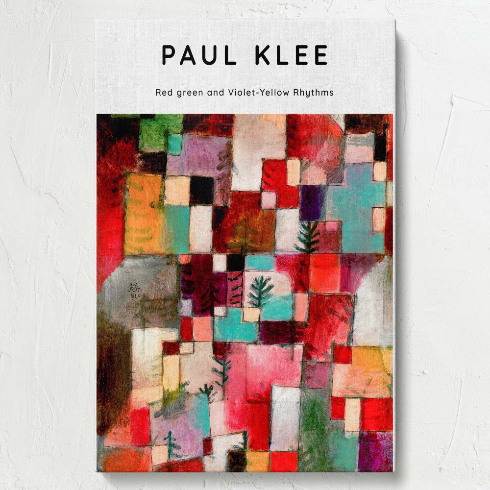 Museum-quality framed canvas print of Paul Klee's Red Green and Violet-Yellow Rhythms, a timeless abstract masterpiece with rhythmic patterns and bold color fields, perfect for modern art lovers and collectors of classic Expressionist artwork.