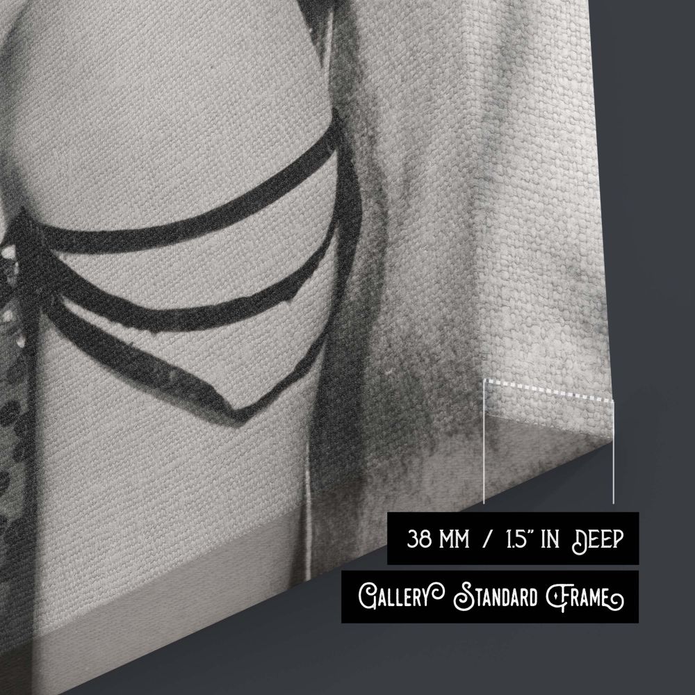 Elegant Marilyn Monroe canvas wall art with Robert Mitchum from River of No Return styled in black and white perfect for old movie lovers and collectors of vintage film photo prints and cinematic memorabilia.