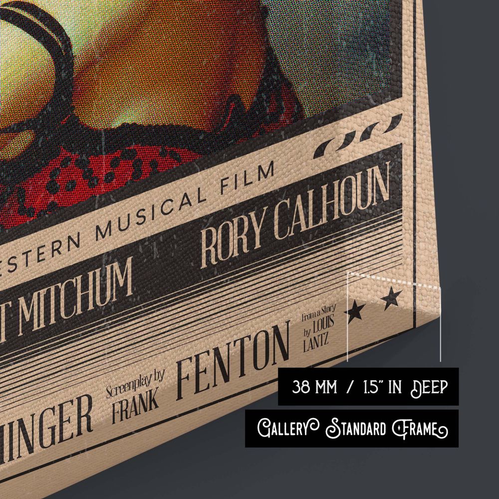 Elegant reproduction of a River of No Return movie poster featuring Marilyn Monroe and Rory Calhoun made into a high-quality art piece for fans of retro movie art Monroe enthusiasts and vintage-style decorators who value iconic moments in film history.