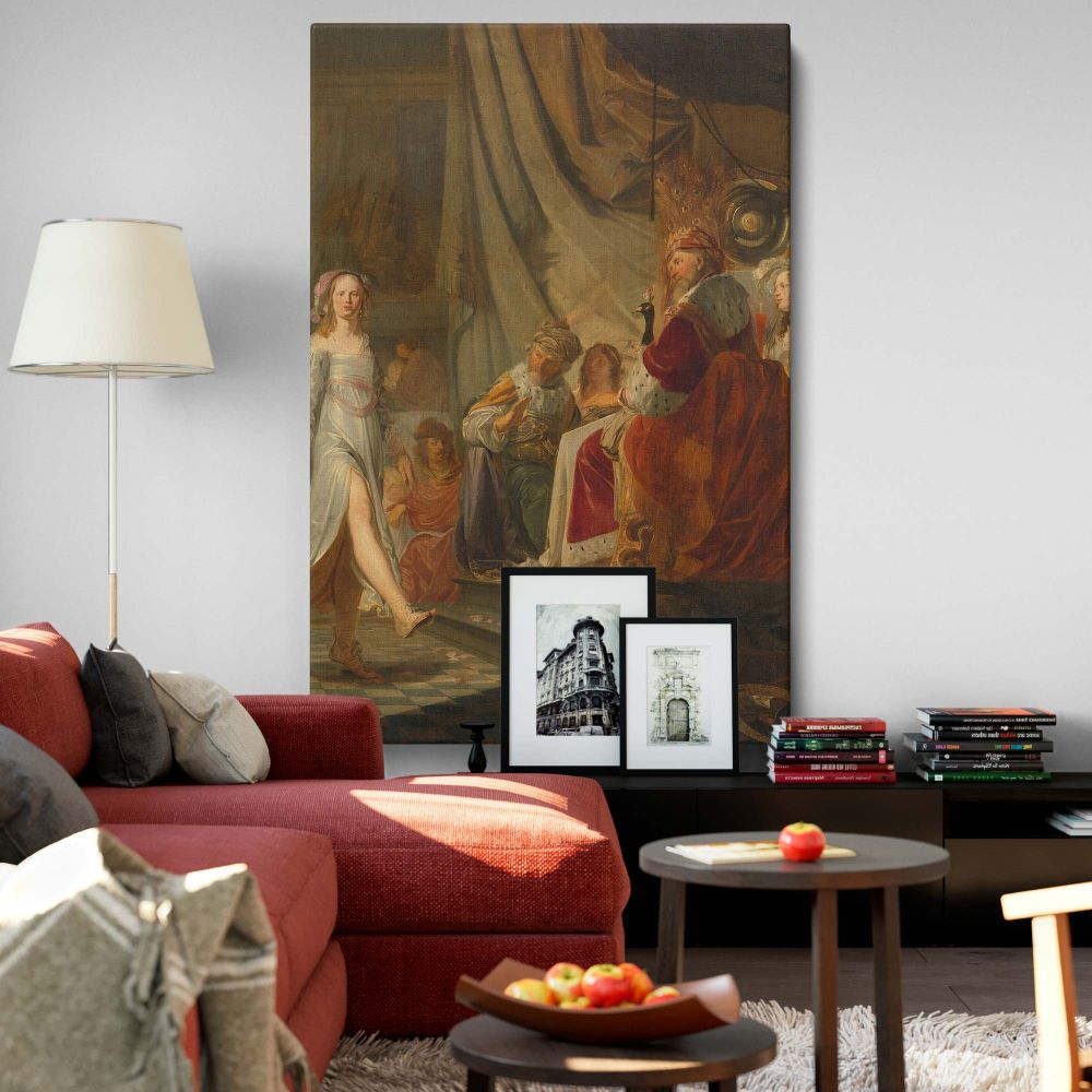 Canvas print of Salome Dancing for Herod by Hans Horions and Jacob Hogers showcasing Baroque religious art with dramatic lighting and intricate details, ideal for adding elegance and historical depth to home, office, or church wall decor.