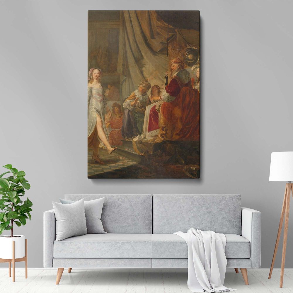 Salome Dancing for Herod wall canvas inspired by Hans Horions and Jacob Hogers, capturing a vivid Baroque religious scene with emotional storytelling, intricate details, and vibrant colors for meaningful and elegant wall decor.
