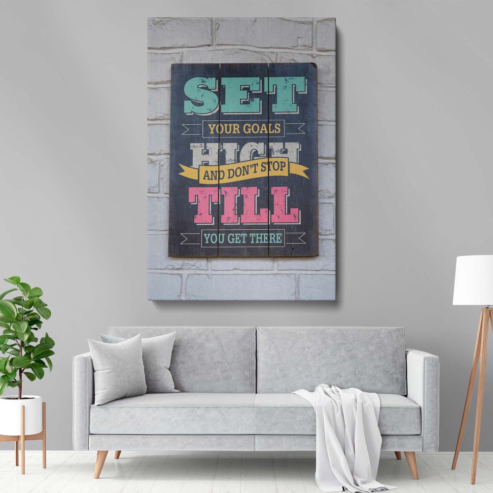 Bold typography motivational quote framed canvas print with a wooden board-style background, perfect for inspiring creativity and productivity in workspaces, home offices, classrooms, or corporate settings looking for success-driven decor.