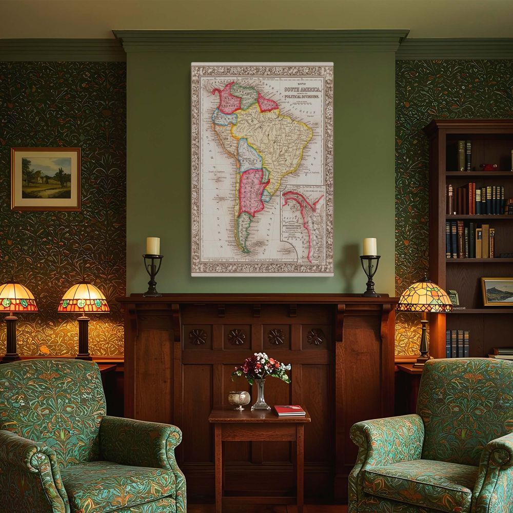 South America Framed Canvas Gift - This America map print is a thoughtful canvas gift for geography lovers, students, or anyone who appreciates detailed cartography. With its educational wall art appeal, this framed canvas is perfect for study rooms, home