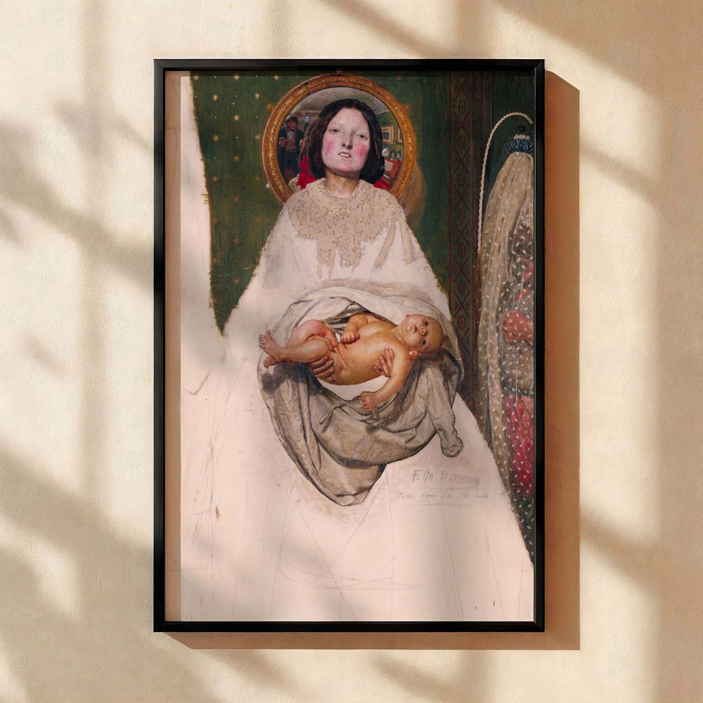 Take Your Son Sir canvas wall print by Ford Madox Brown showing a symbolic mother and child scene with unfinished Victorian brushwork captured in high resolution canvas wall art ideal for art lovers interested in framed canvas for classical home decor or 