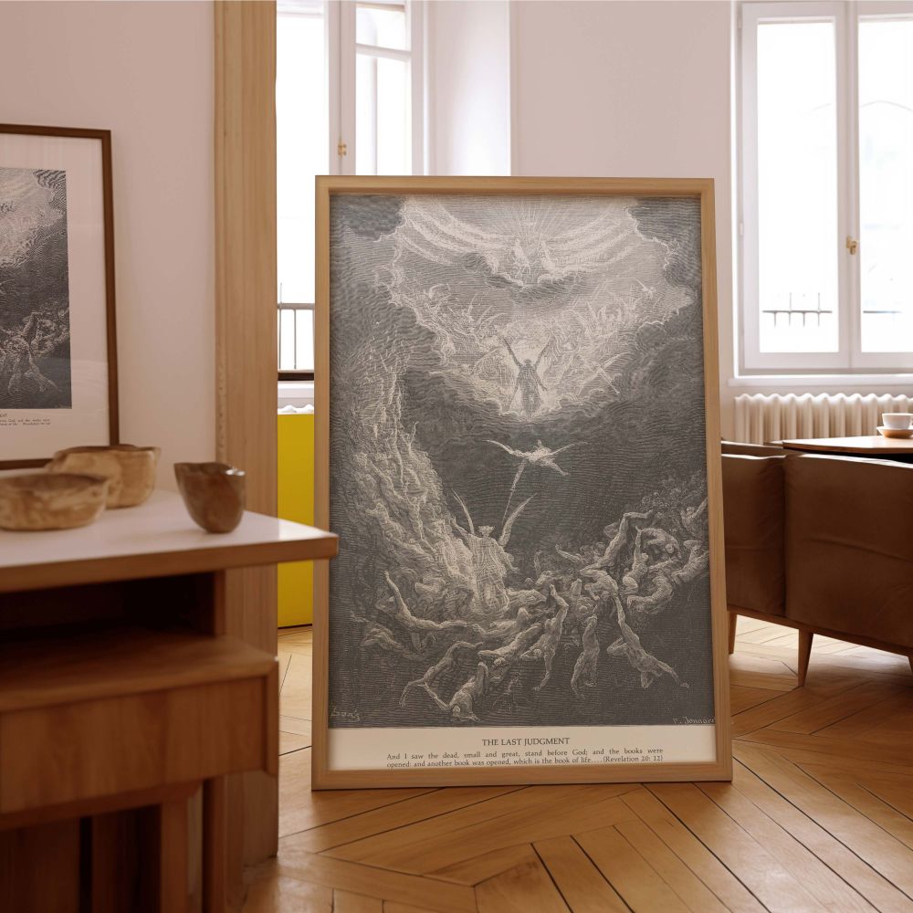 Featuring the book of life opened before God as depicted in Revelation, this canvas wall art presents Dore's stunning vision of final judgment, a majestic and detailed scene that captures the gravity of the eternal moment in black and white form.
