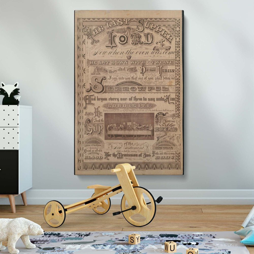 High-quality framed canvas print of The Last Supper of Our Lord, a historical religious artwork with elegant lettering and sacred symbolism, a meaningful Christian decor piece for prayer rooms, church interiors, or theological study areas.