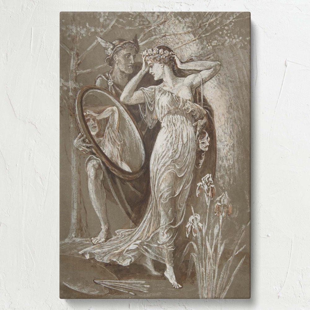 Walter Crane's The Mirror of Venus, a stunning Art Nouveau canvas print featuring Venus and Mercury. This mythological artwork is perfect for home, office, or study decor, bringing a refined historical art aesthetic to any space.