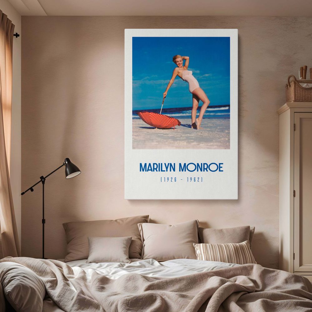 Stunning canvas print of Marilyn Monroe captured at Tobey Beach, showcasing her timeless beauty and iconic status as a model and actress. This Marilyn canvas is a perfect gift for her, offering nude art that's stylish, tasteful, and ideal for bedroom wall