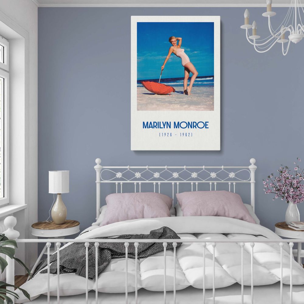 Canvas print of Marilyn Monroe as a classic nude figure at Tobey Beach, celebrating her beauty, confidence, and glamour. This Marilyn canvas is the perfect piece of canvas wall art for those who appreciate nude art and Hollywood icons. A stylish addition 