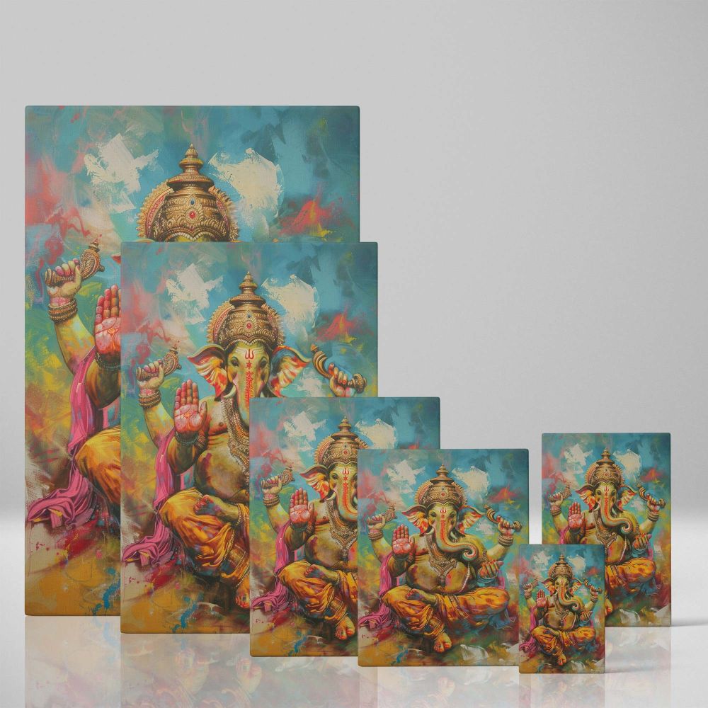 Large Ganesha canvas print featuring an abstract, vibrant design, a powerful spiritual statement piece that embodies wisdom and success, perfect for Indian-inspired home decor, meditation studios, or as an artistic religious centerpiece.