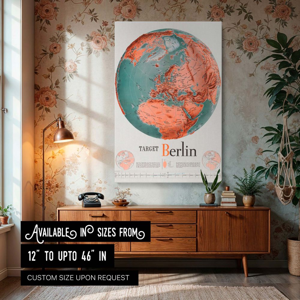 Berlin Map Canvas Print - WWII Target Berlin 1943 by F.E. Manning. A vintage map print showing historical military details from World War II. Perfect for wall art, home decor, or office wall decor. Ideal for history lovers and travelers, this canvas print