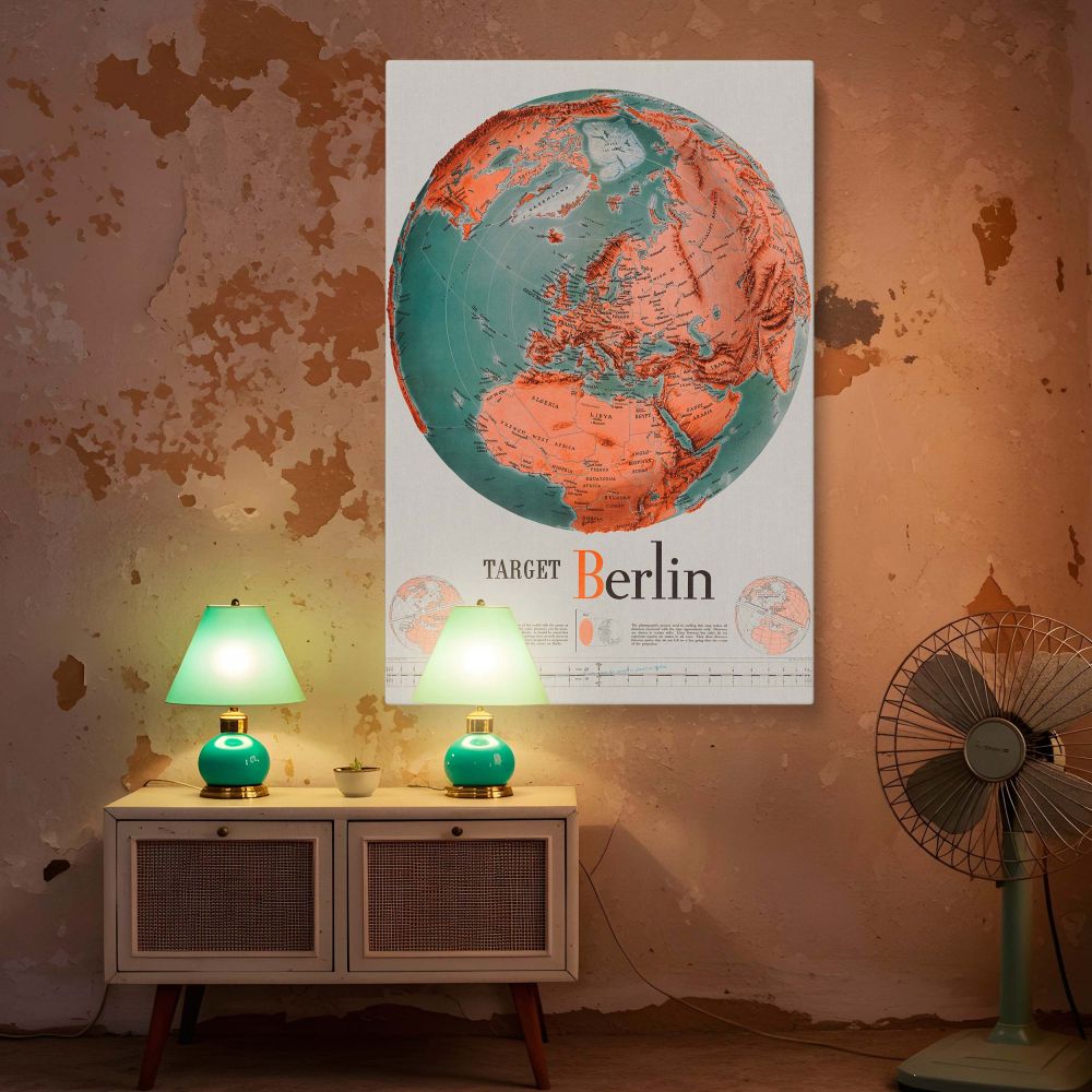 Vintage Berlin Map Canvas Print - 1943 WWII Military Art. A classic travel map featuring historical details of Berlin in WWII. Ideal for wall art, office decor, and home decor, this map print is available as a framed print, printable wall art, or canvas p