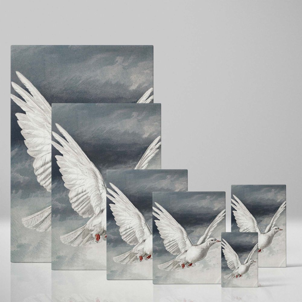Elegant white dove framed print on premium canvas, a symbolic 1881 L. Prang & Co illustration capturing grace and purity, a perfect Christian home decor piece or thoughtful religious gift for Easter celebrations and spiritual reflection.