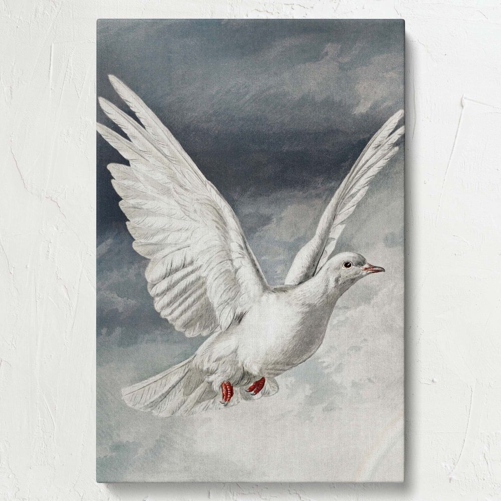 Ornamental religious canvas print featuring a majestic white dove, a vintage 19th-century Easter artwork, printed on premium canvas for an elegant wall display, perfect for Christian home decor, church interiors, or spiritual retreats.