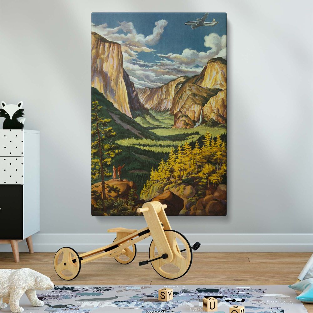 Vintage Yosemite United Air Lines travel poster, professionally printed on high-quality canvas, capturing a breathtaking mountain landscape with bold colors and nostalgic travel vibes, ideal for classic home, office, or adventure-inspired interiors.