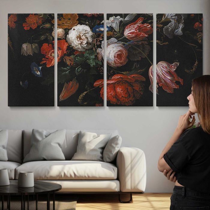 A Garland of Flowers by Abraham Mignon canvas print, interior display view