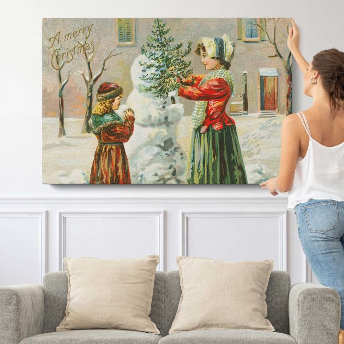 A Merry Christmas (1903) canvas print, canvas shown with a person for scale