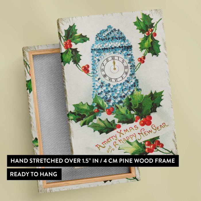 A Merry Christmas and a Happy New Year (1910) canvas print, canvas reverse and frame view