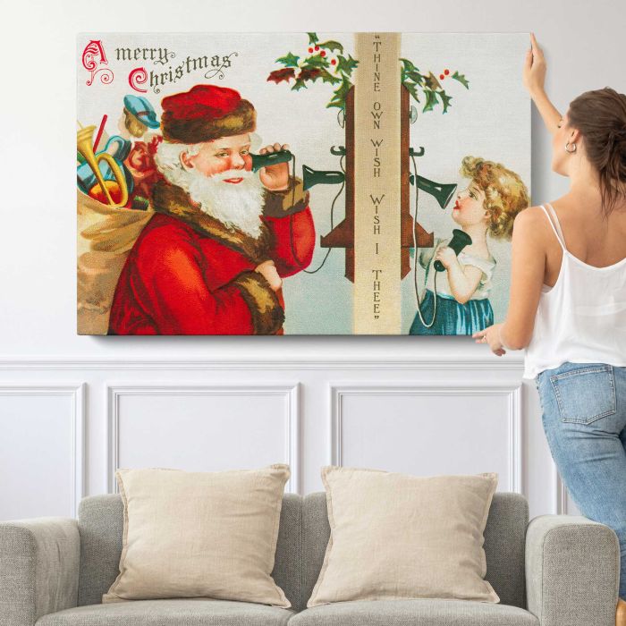 A Merry Christmas (ca.1900s) canvas print, canvas shown with a person for scale