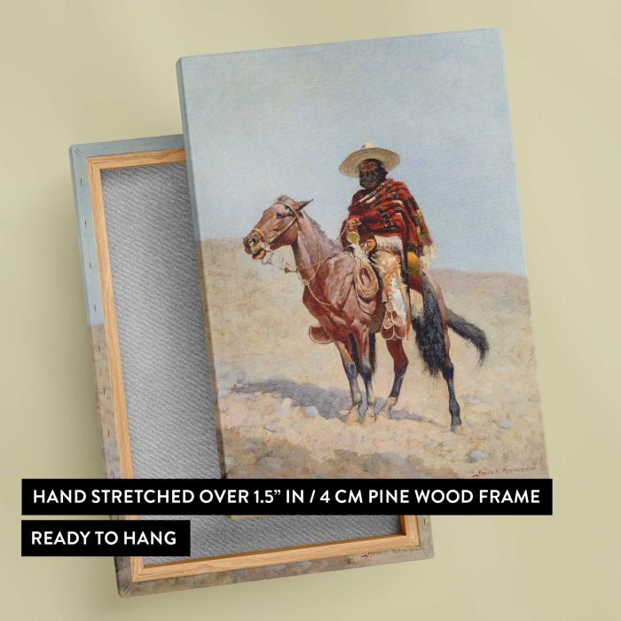 A Mexican Vaquero (1890) by Frederic Remington canvas print, canvas reverse and frame view