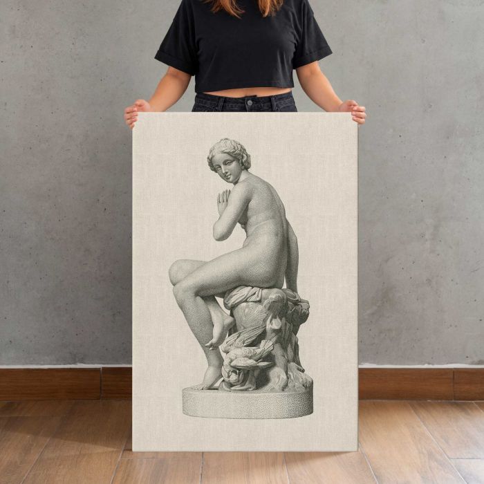 A nymph surprised (1886) by Edgar George Papworth canvas print, canvas shown with a person for scale
