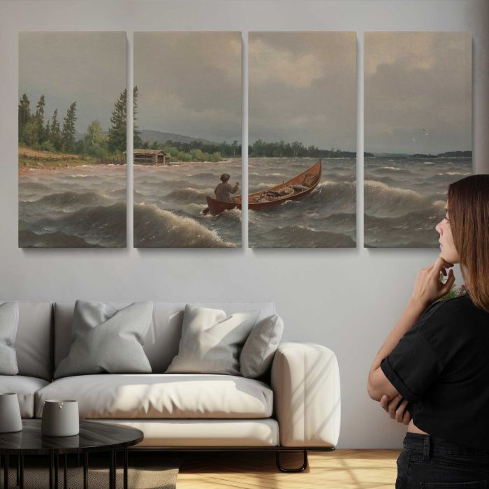 A savo boat on a lake, 1879, by Ferdinand von Wright canvas print, interior display view