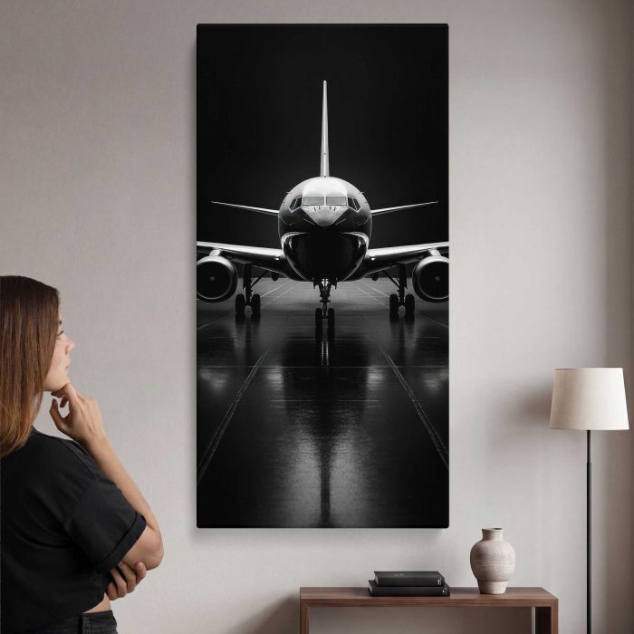 Airliner Aircraft in Monochrome canvas print, interior display view