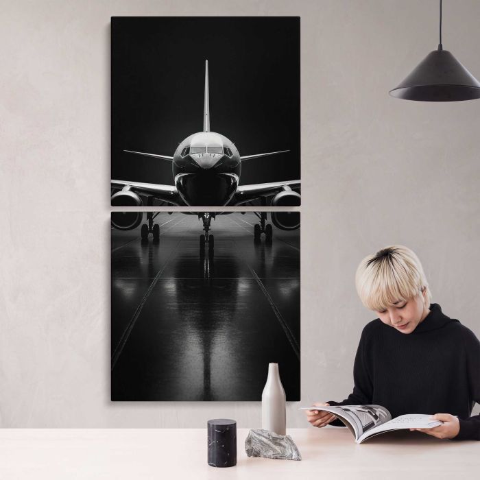 Airliner Aircraft in Monochrome canvas print, interior display view