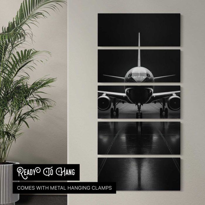 Airliner Aircraft in Monochrome canvas print, interior display view