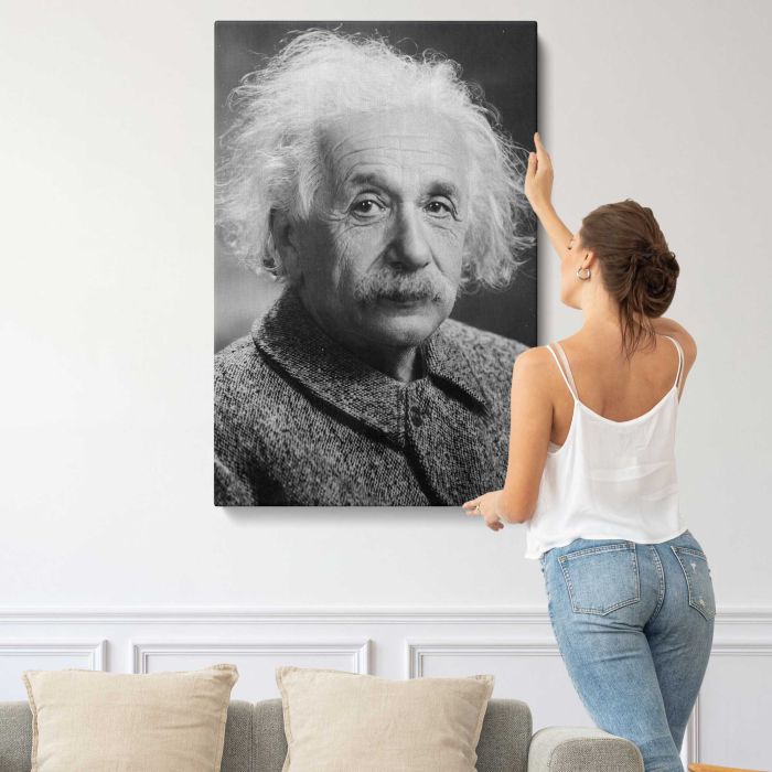 Albert Einstein in Monochrome canvas print, interior display view