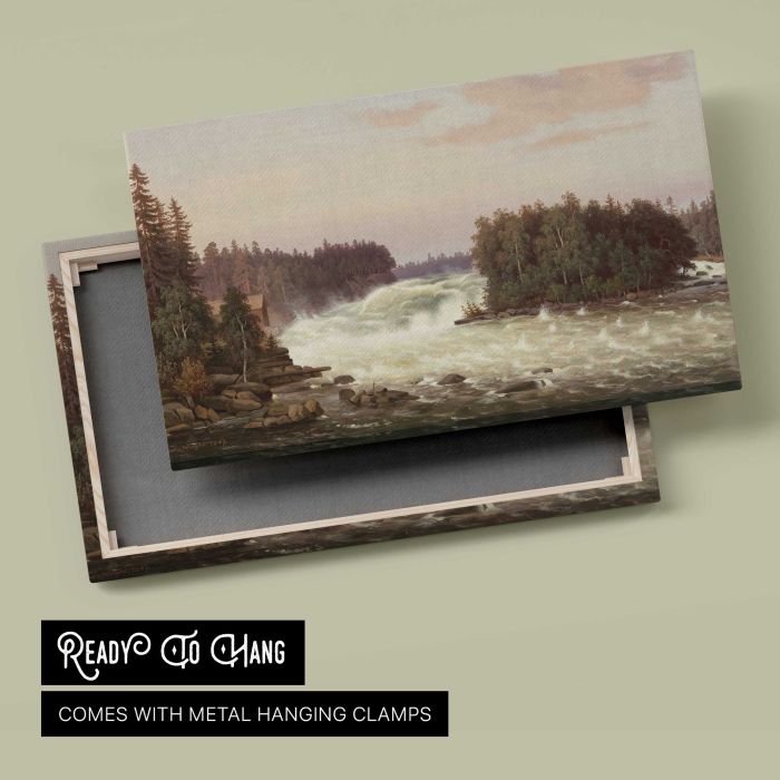 Anjalankoski rapids, 1867, by Ferdinand von Wright canvas print, canvas reverse and frame view