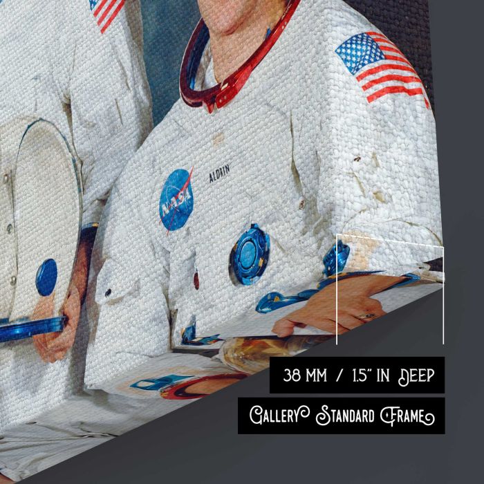Apollo 11 Crew Portrait — Armstrong, Collins and Aldrin canvas print, canvas surface and edge detail