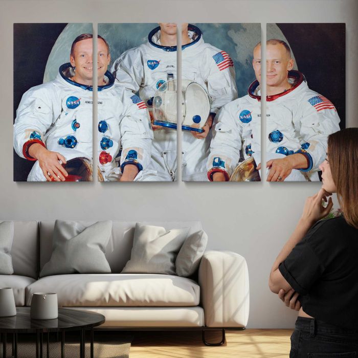 Apollo 11 Crew Portrait — Armstrong, Collins and Aldrin canvas print, interior display view